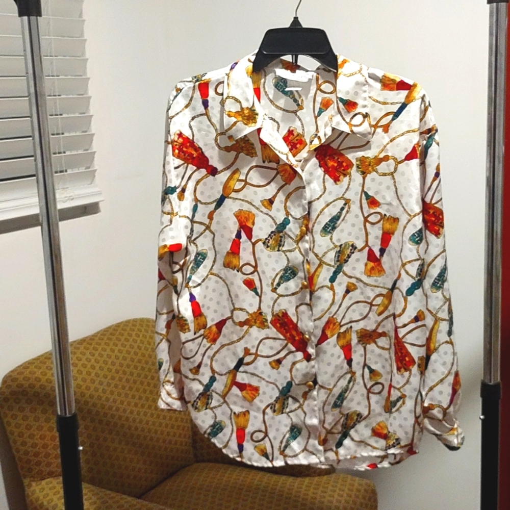 Rare Vintage Impressions Women's Long Sleeves Top Silky Blouse Petites